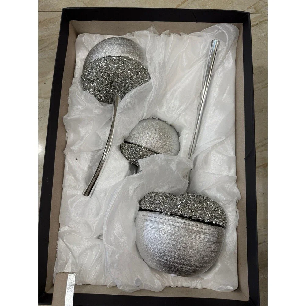 Modern Silver Cherry Decor Set of 3 – Glam Crystal Design – New With Box